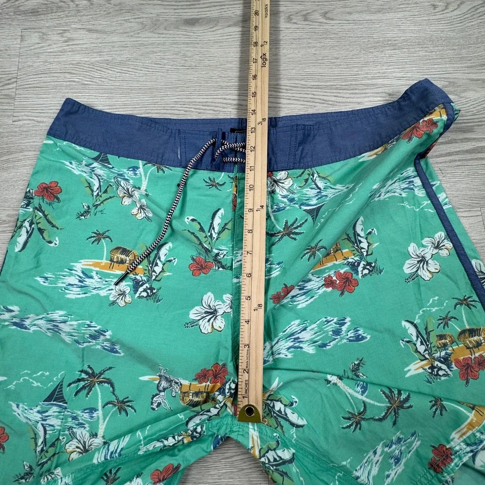 Quiet Storm Mens Board Shorts Hawaiian Tropical Hula Girl Green‎ 38 Swim Trunks